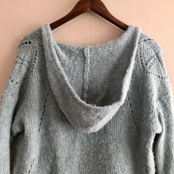 American Eagle Wool Knit Comfy Hooded Long Sleeve V Neck Hoodie Sweater Top Blue - Picture 6 of 10